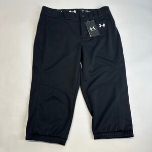 Under Armour Womens Black Utility Softball Pants Cropped Loose Fit 1375665 M NEW
